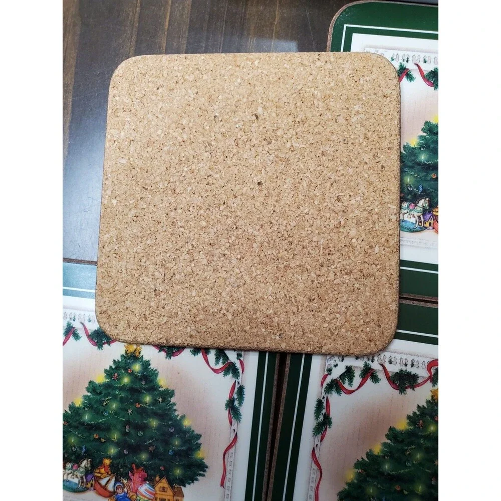 Victorian Christmas Tree Coasters Set of 6 Cork Back 4